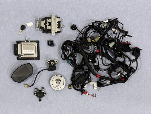 Ducati 2021 Panigale V2 OEM Full Wiring Harness & Dash Instrument Panel & Control Unit Blackbox Unit & Piattaforma Inerziale & Main Key Barrel & Seat Latch & Tank Barrel